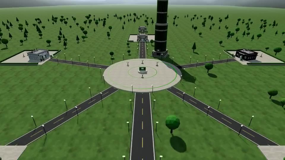 Frame from the recorded fly-in clip of Cancer DAO in the WorldForge viewer